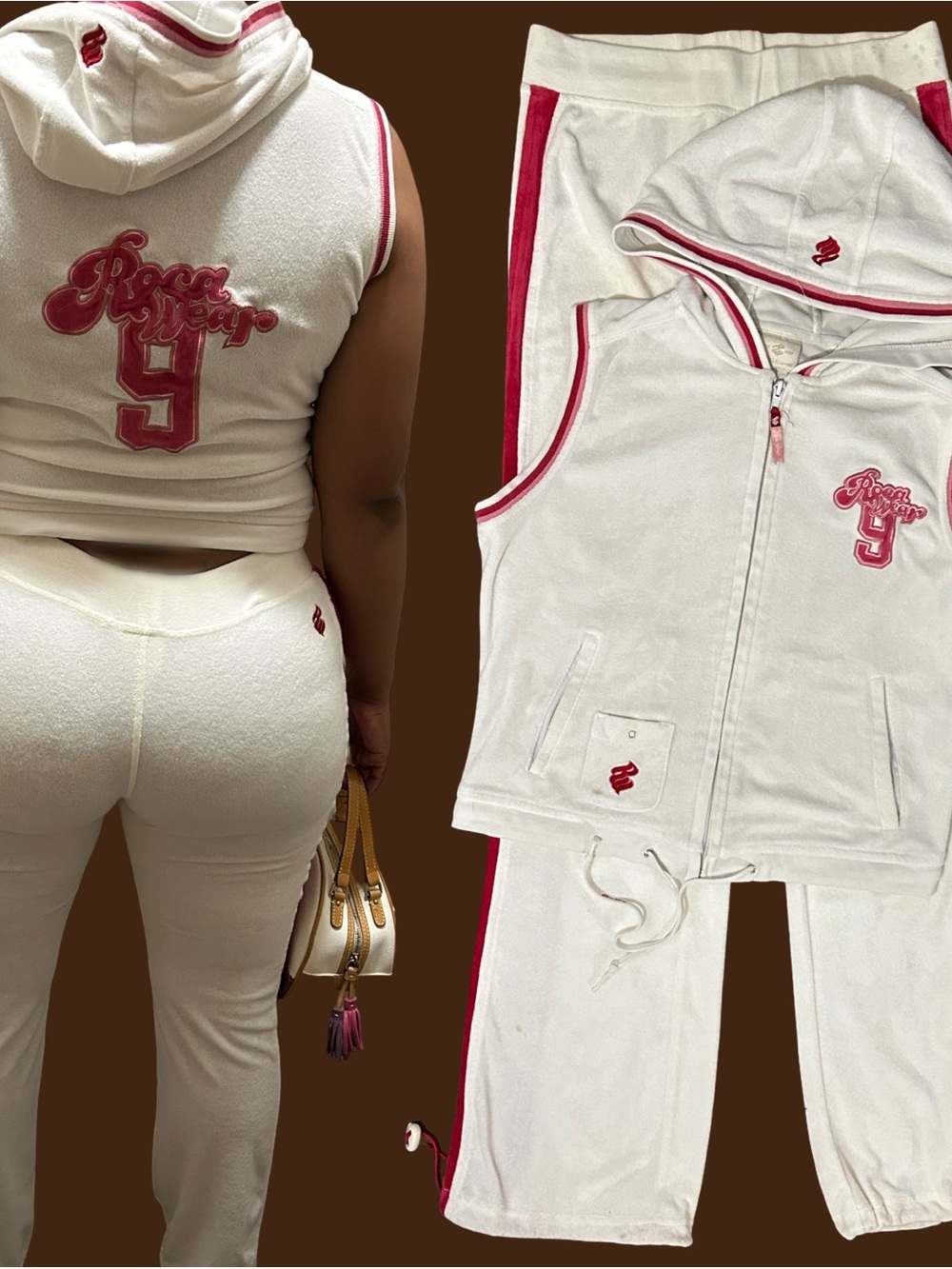 Rocawear White Sleeveless Hoodie & Track Pants with Pink Trim